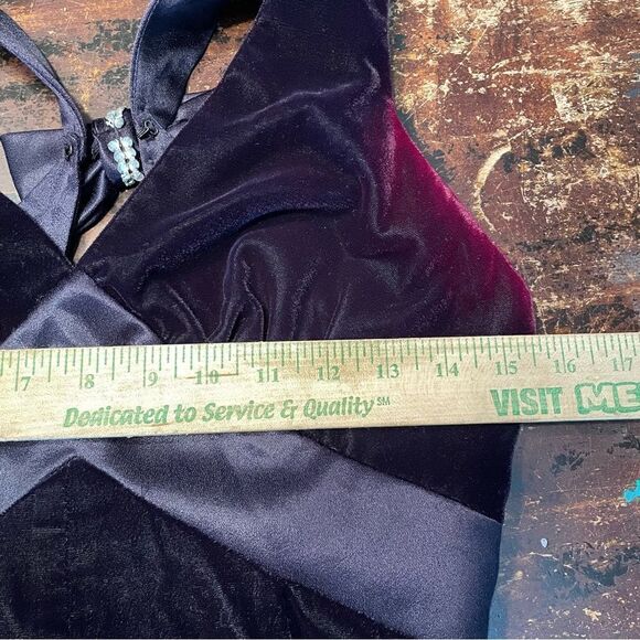 90s Vintage De Laru Linda Bernell Velvet Gown‎ Front Slit Bow Rhinestone 5/6 - Picture 10 of 16